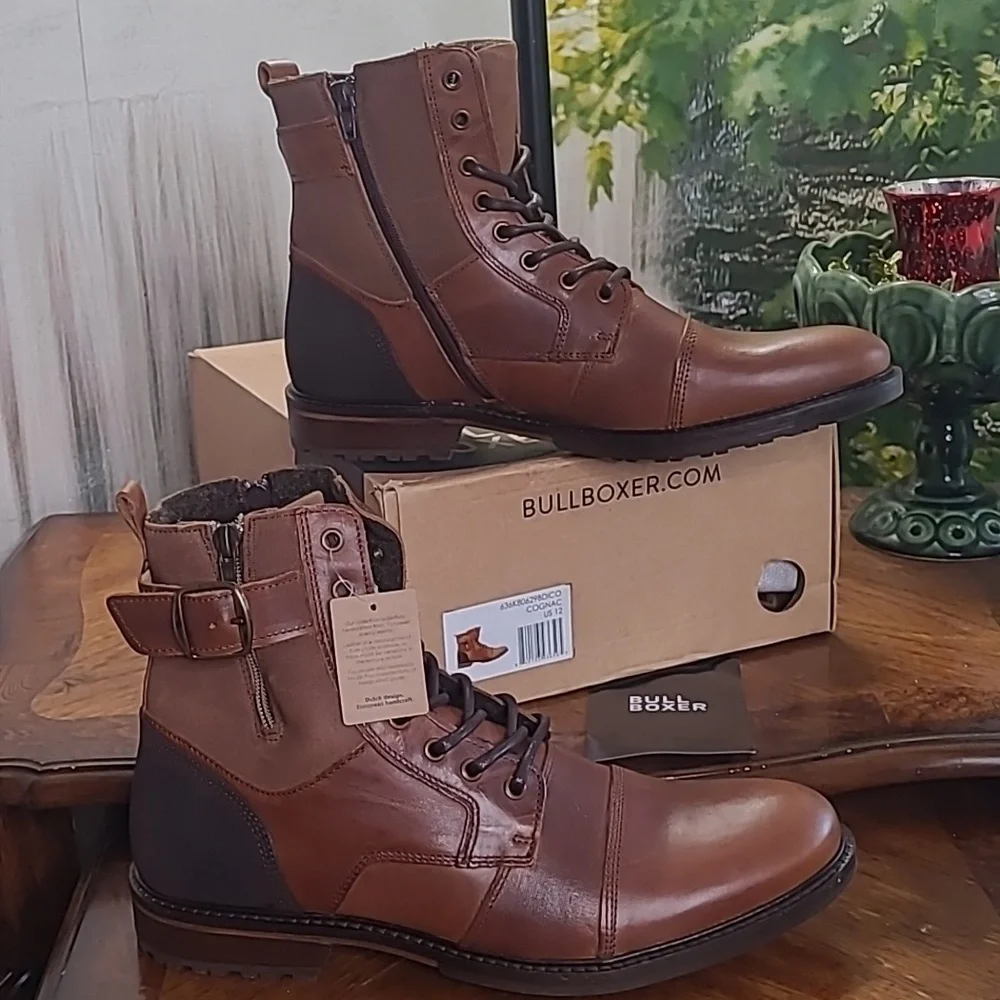 New in box! Bull Boxer 45 Mens 11.5 leather chukka lace up ankle boots cognac